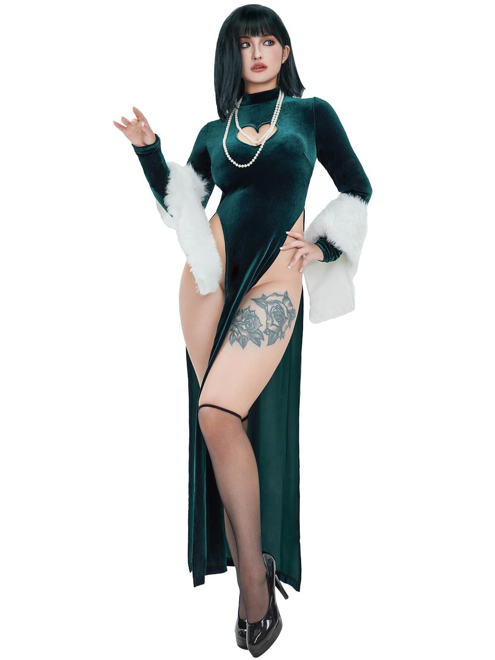 1437 Anime Cosplay Dress Cutout Bodycon Velvet Dress High Slit Dress